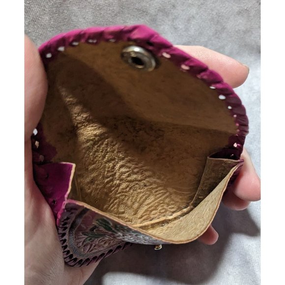 Floral Embossed Pink and Orange Leather Wallet - Picture 3 of 3